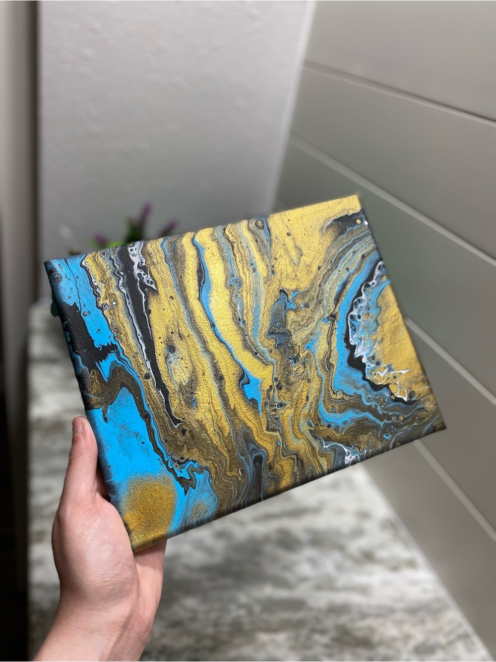 Blue and Gold Fluid Art Painting - Picture 5 of 7